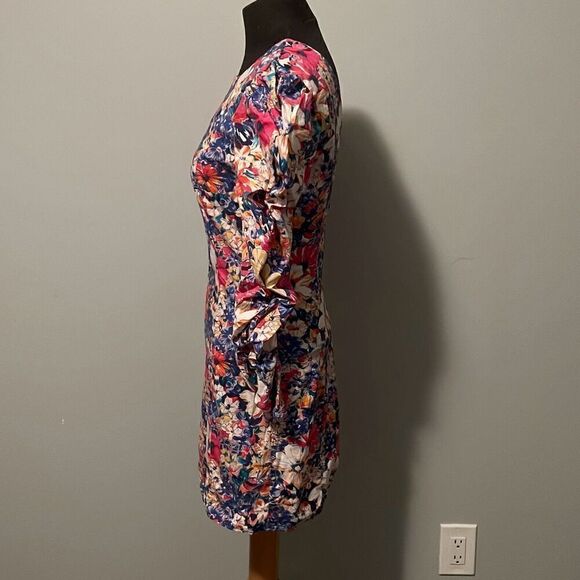 Zara Women's Multicolor Floral Bodycon Sheath Ruched Frida Mini Dress - Picture 4 of 10